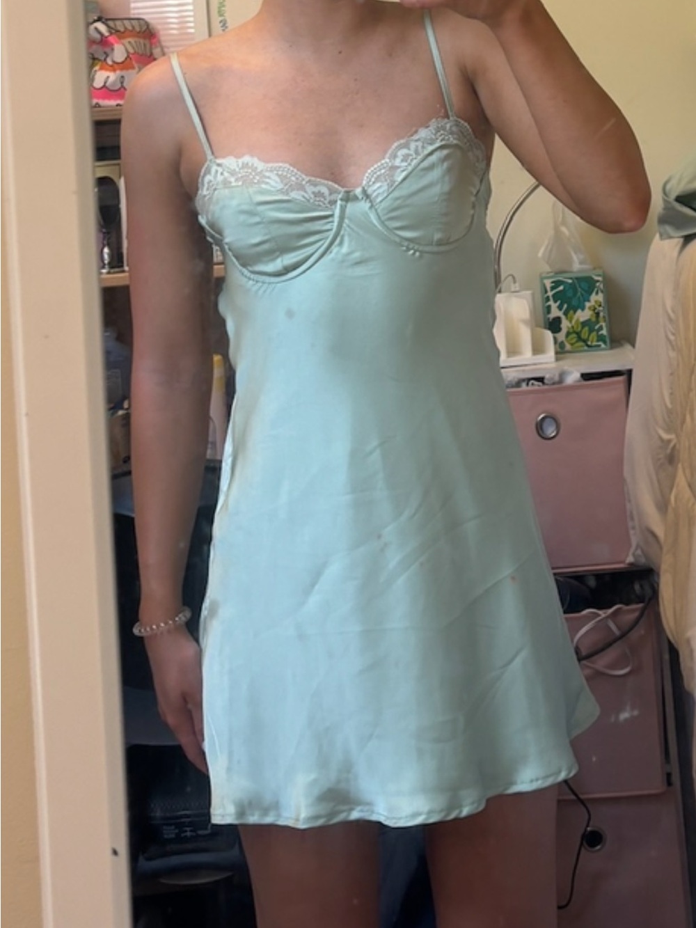 Princess Polly Mint Satin Lace-Trim Mini dress